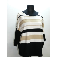 Bluzka OVERSIZE dla puszystej Wzór w paski - czarny biały złoty beż